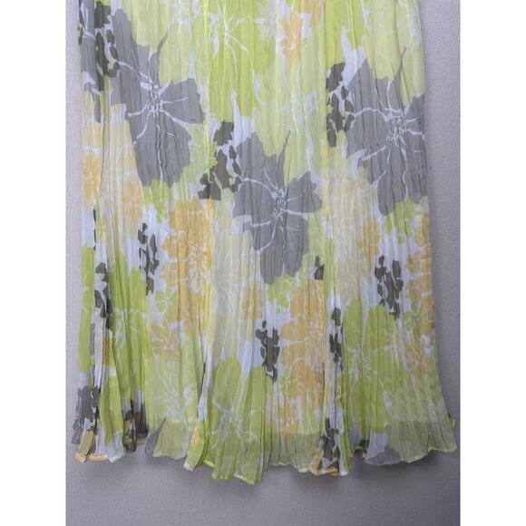Ruby Rd Midi ALine Skirt Sz 12 Yellow Gray Floral Print Lined Elastic Waist - Picture 3 of 9